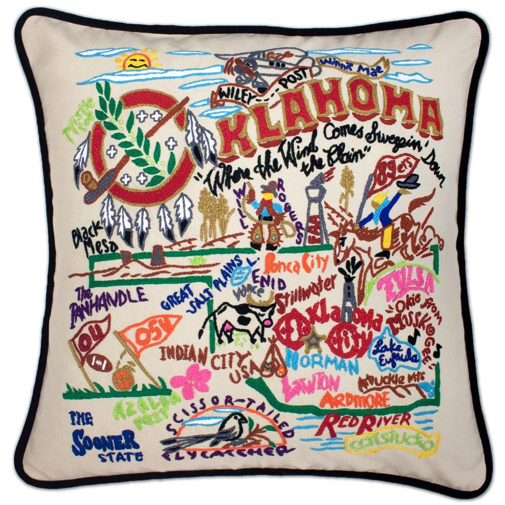 Hand-embroidered Geography Pillow - Zinnias Gift Boutique