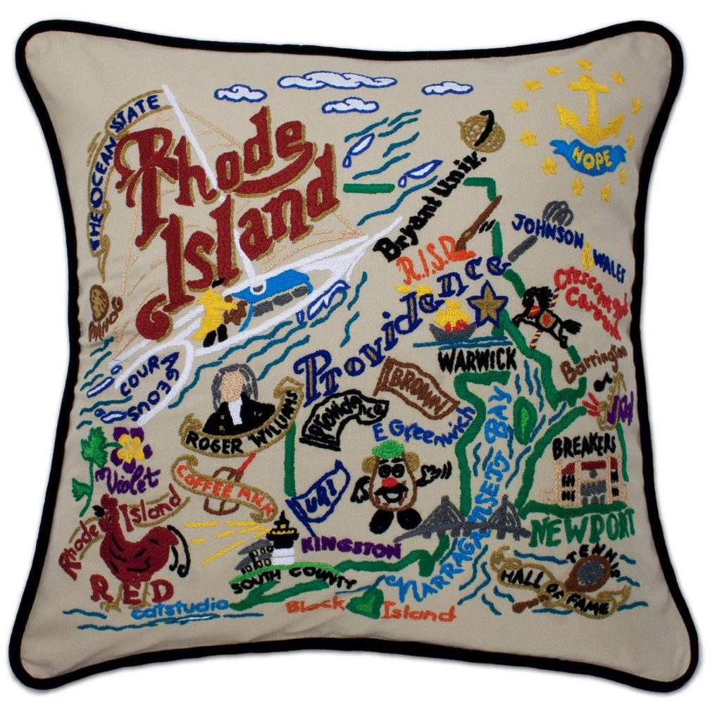 Hand-embroidered Geography Pillow - Zinnias Gift Boutique