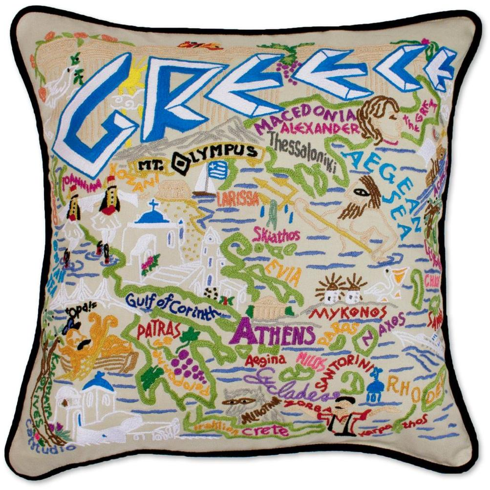 Hand-embroidered Geography Pillow - Zinnias Gift Boutique