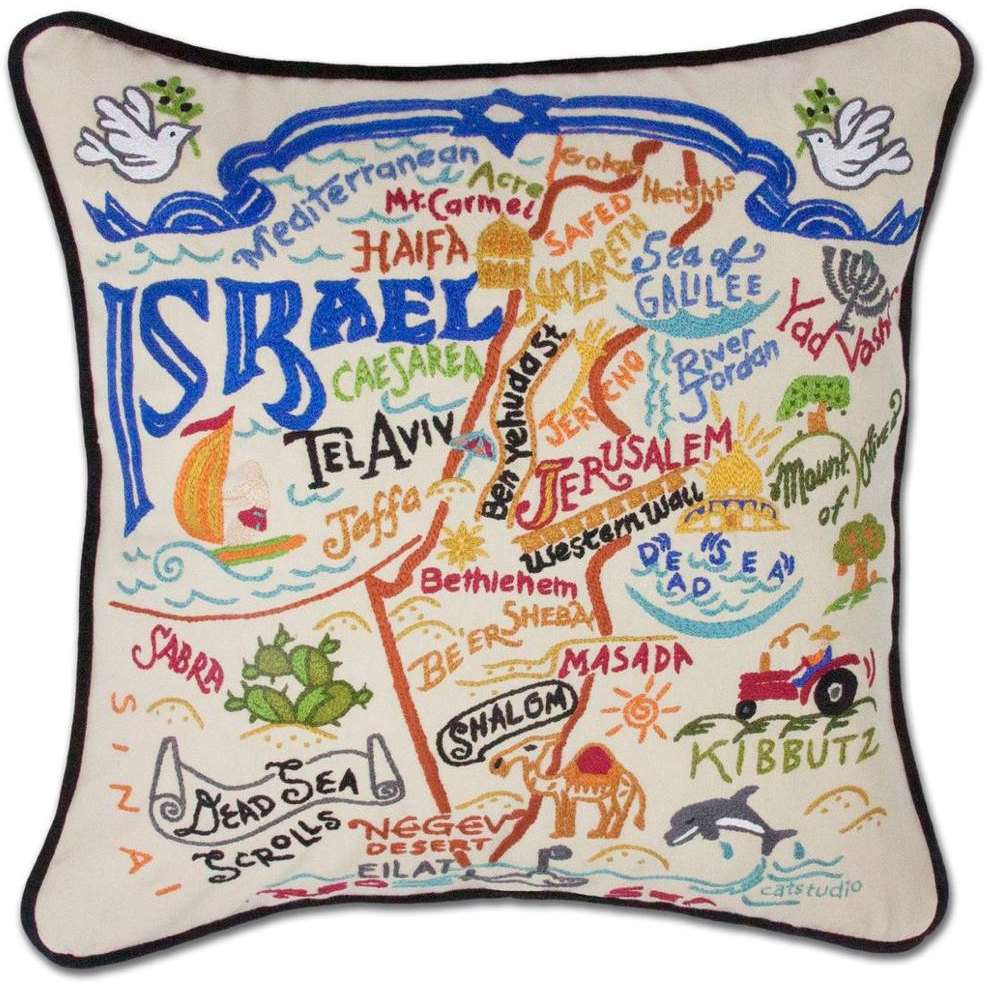 Hand-embroidered Geography Pillow - Zinnias Gift Boutique
