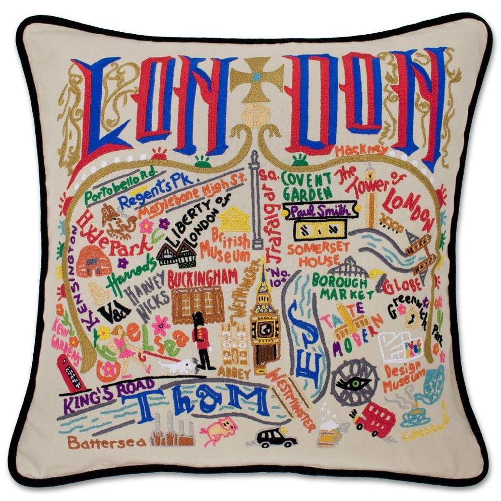 Hand-embroidered Geography Pillow - Zinnias Gift Boutique