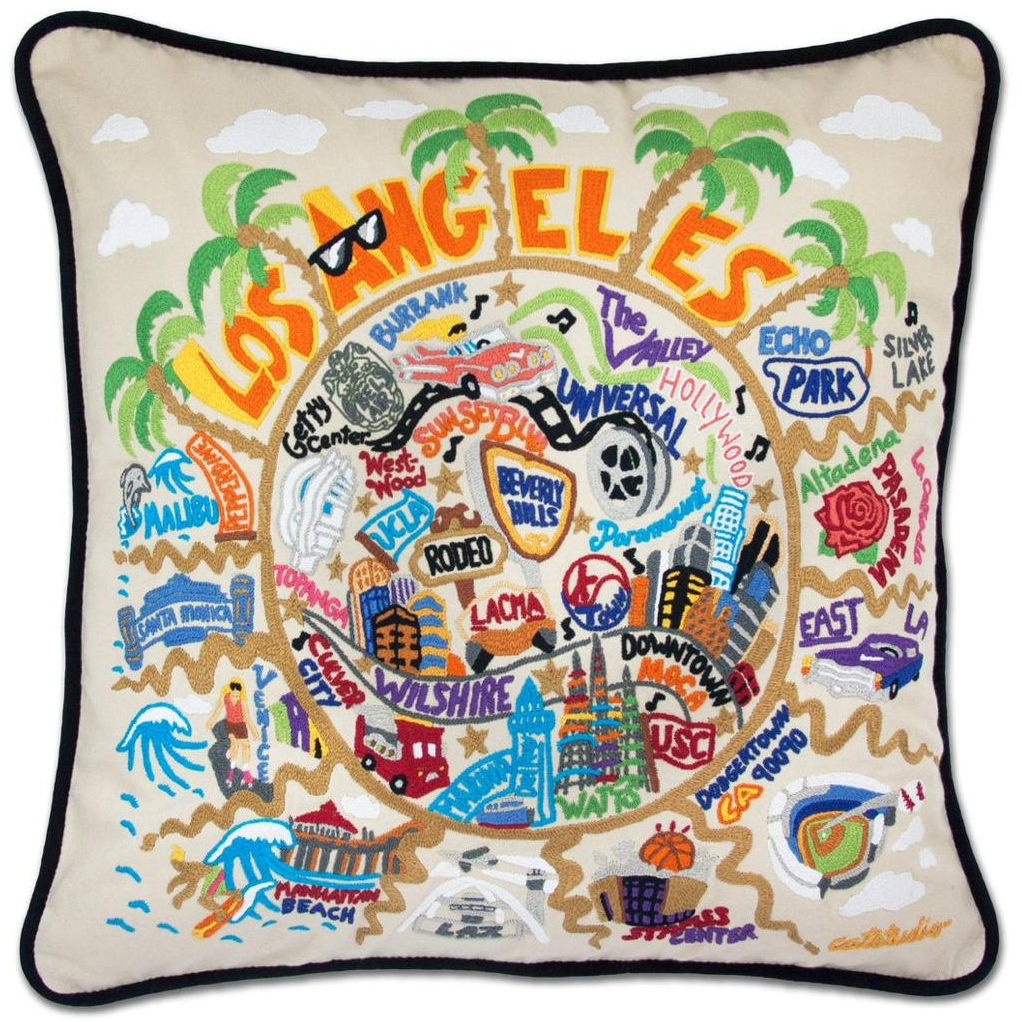 Hand-embroidered Geography Pillow - Zinnias Gift Boutique