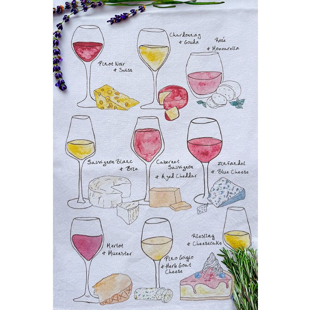 Wine & Cheese Pairing for Food Lovers Kitchen Towel - Zinnias Gift Boutique