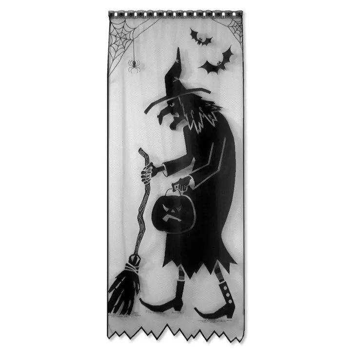 Halloween Witch 38x84 Sheer Lace Panel Curtain Black - Zinnias Gift Boutique