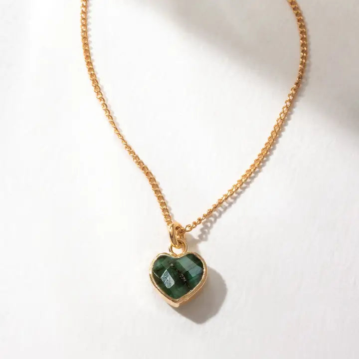 Precious Heart Birthstone Necklace - Emerald