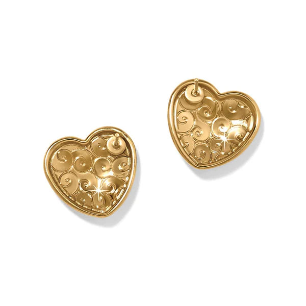 Brighton Trianon Heart Small Post Earrings in gold with delicate heart design and polished finish.