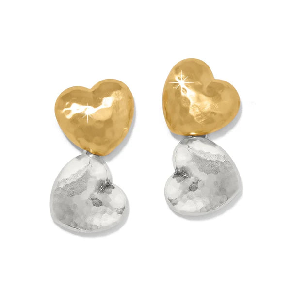 Brighton Trianon Heart Small Two-Tone Post Drop Earrings with gold and silver finish, featuring a heart-shaped design.