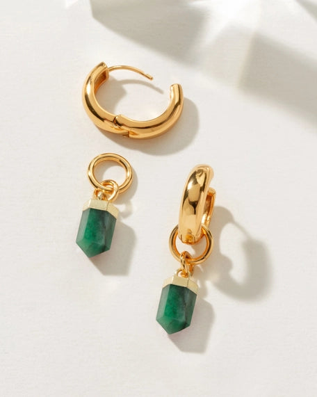 Straight To the Point Interchangeable Huggie Hoop - Emerald