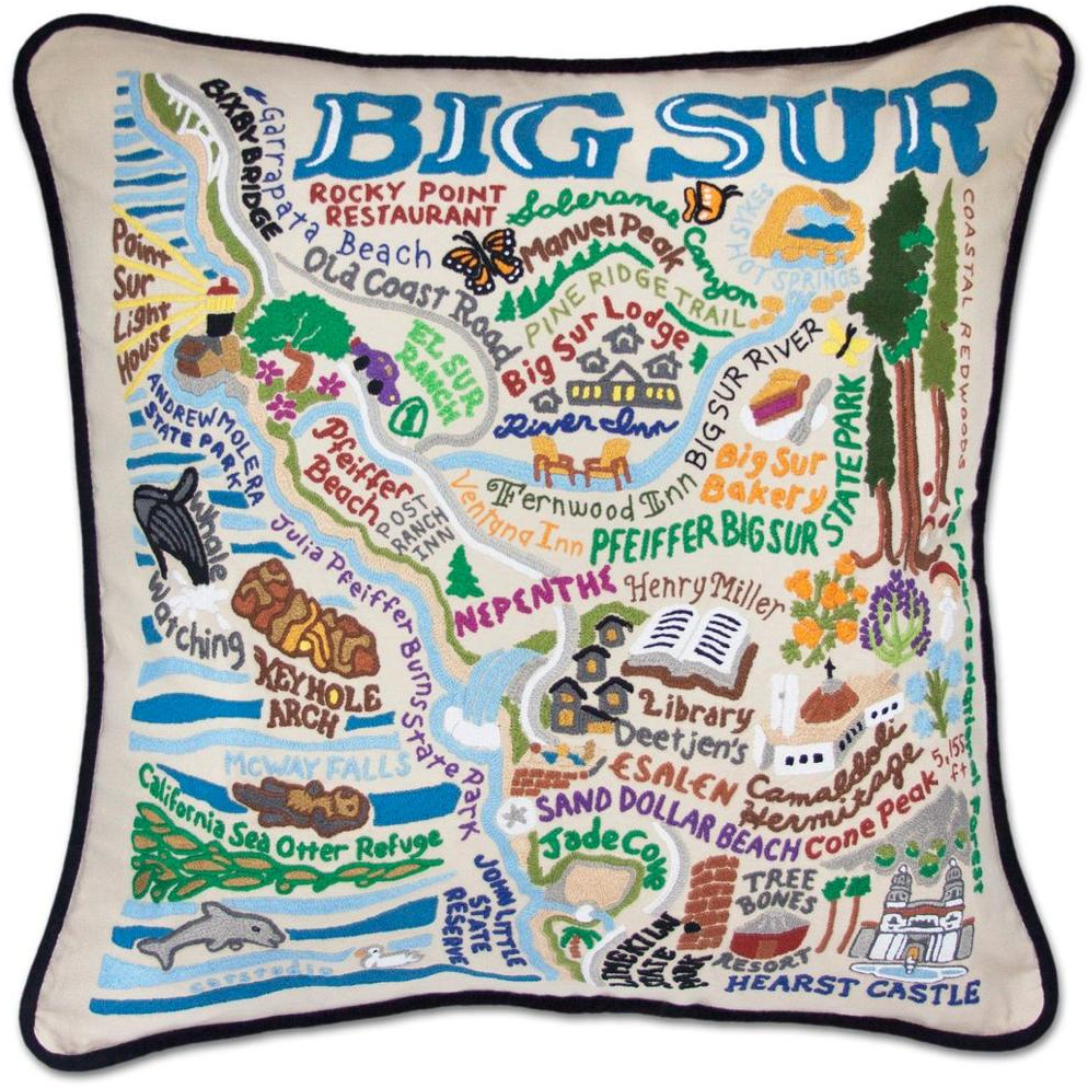 Hand-embroidered Geography Pillow - Zinnias Gift Boutique