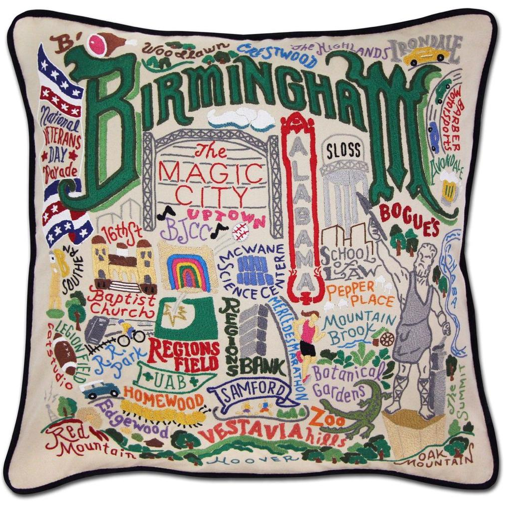 Hand-embroidered Geography Pillow - Zinnias Gift Boutique