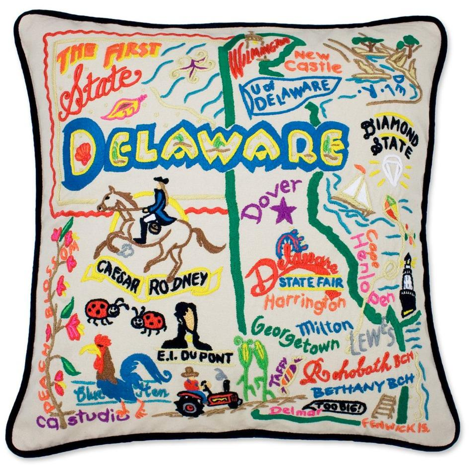 Hand-embroidered Geography Pillow - Zinnias Gift Boutique