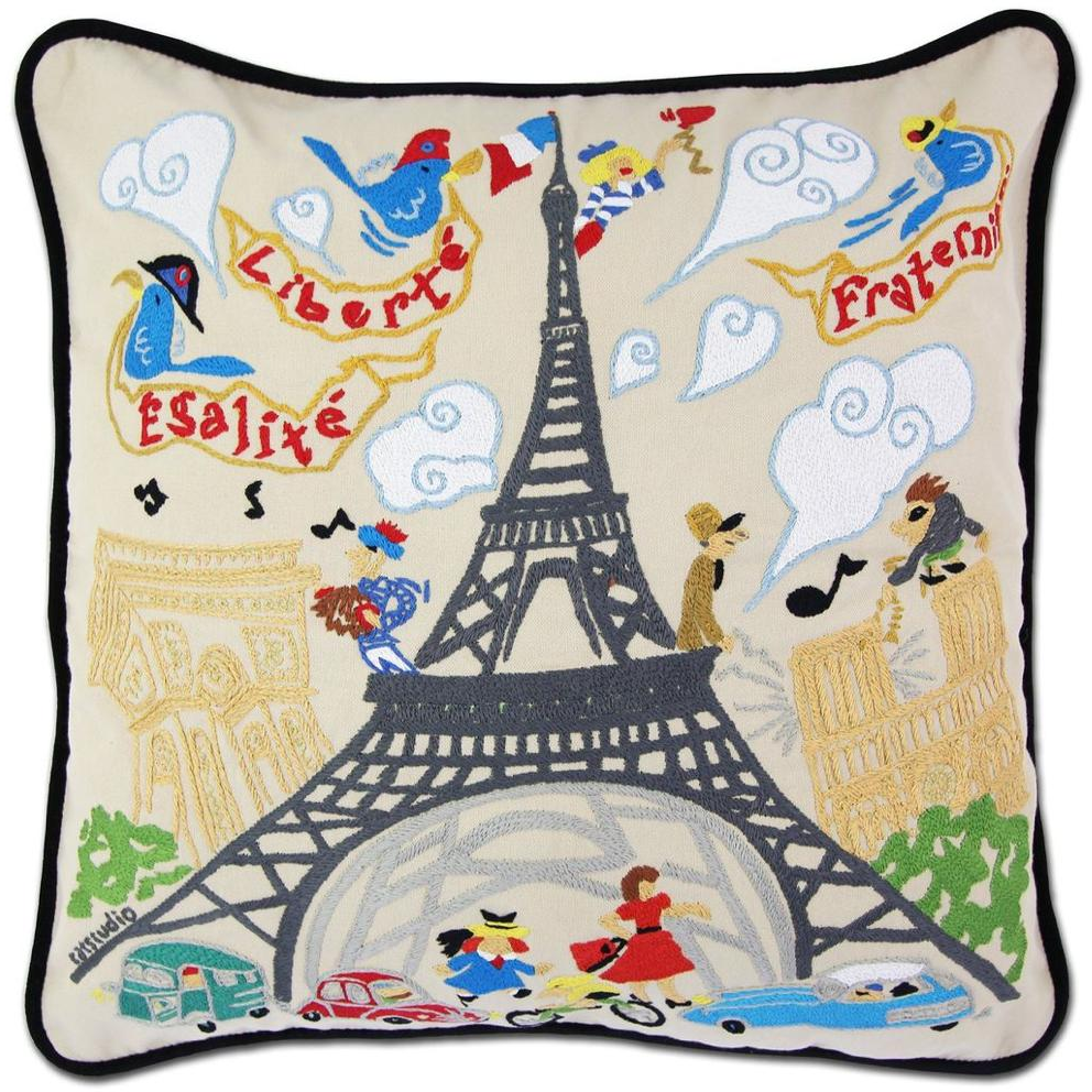 Hand-embroidered Geography Pillow - Zinnias Gift Boutique