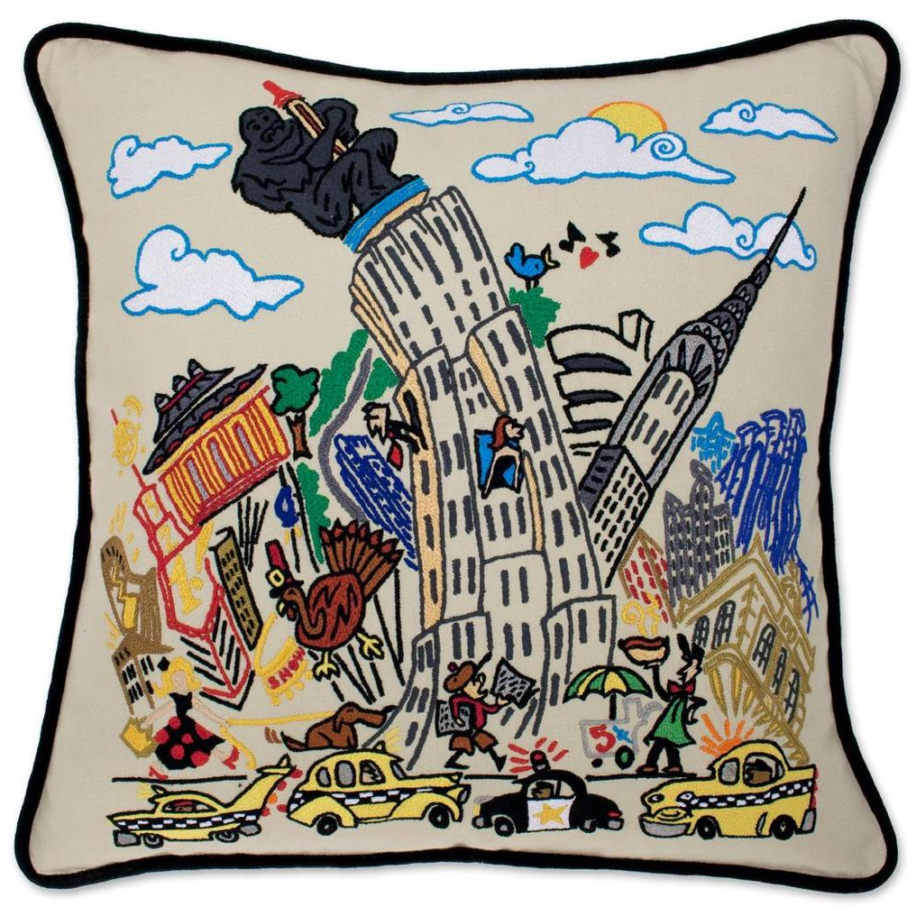 Hand-embroidered Geography Pillow - Zinnias Gift Boutique
