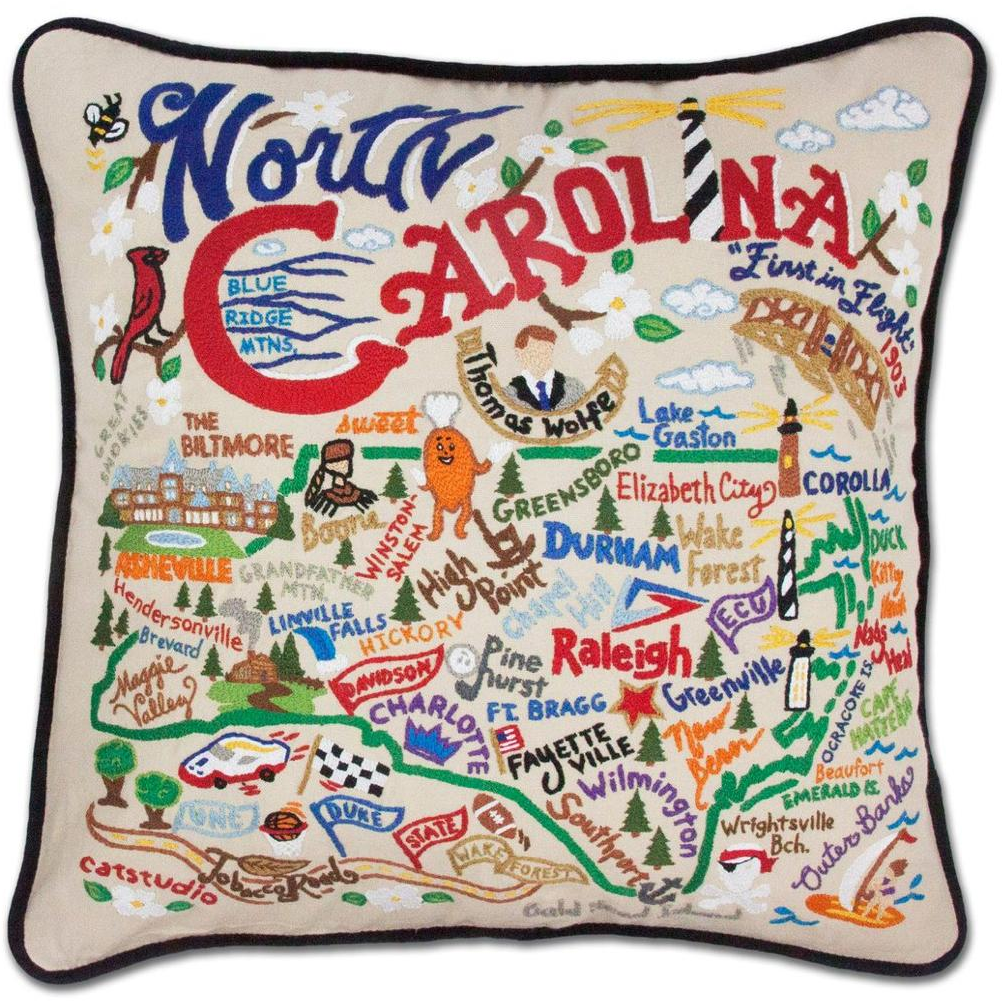 Hand-embroidered Geography Pillow - Zinnias Gift Boutique