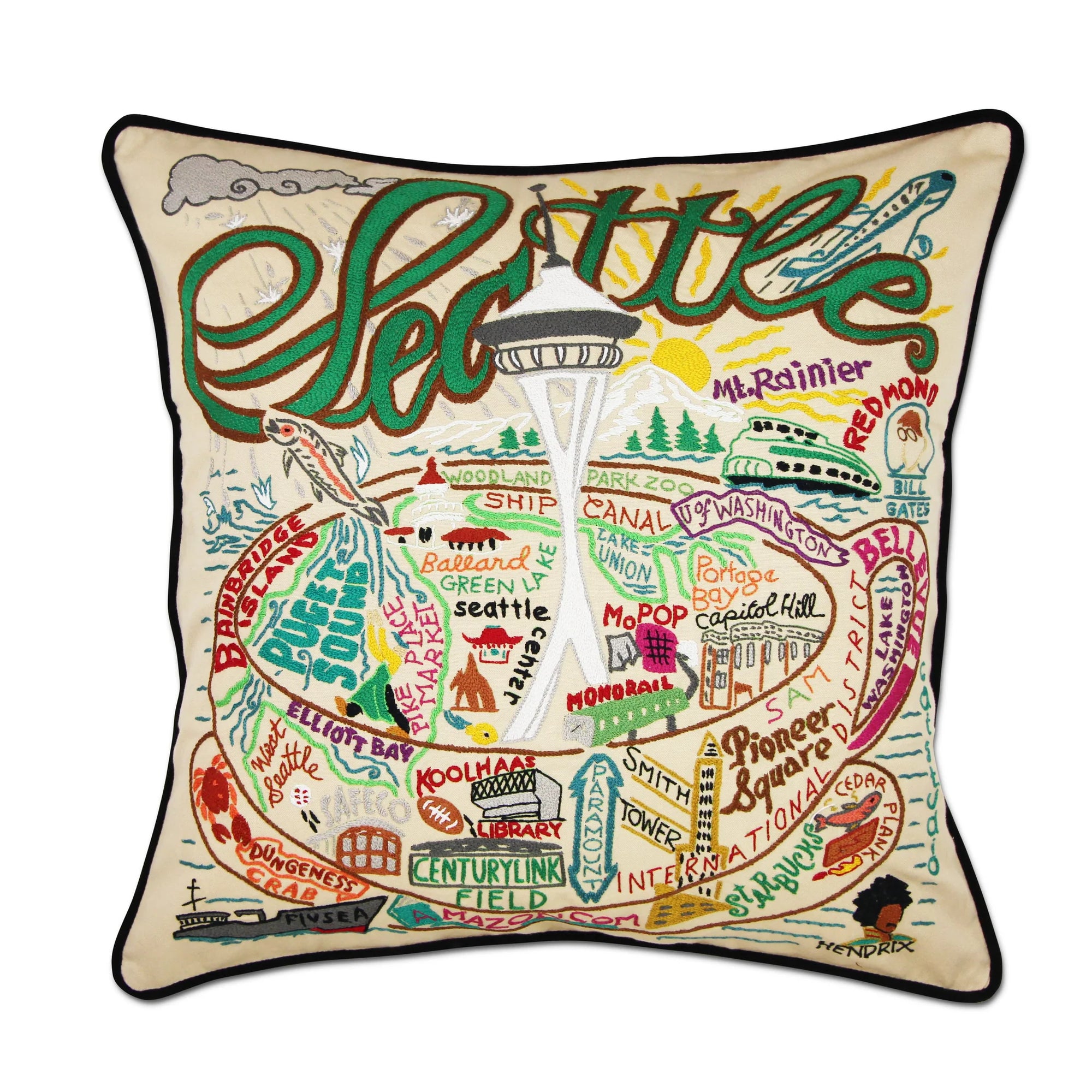 Hand-embroidered Geography Pillow - Zinnias Gift Boutique
