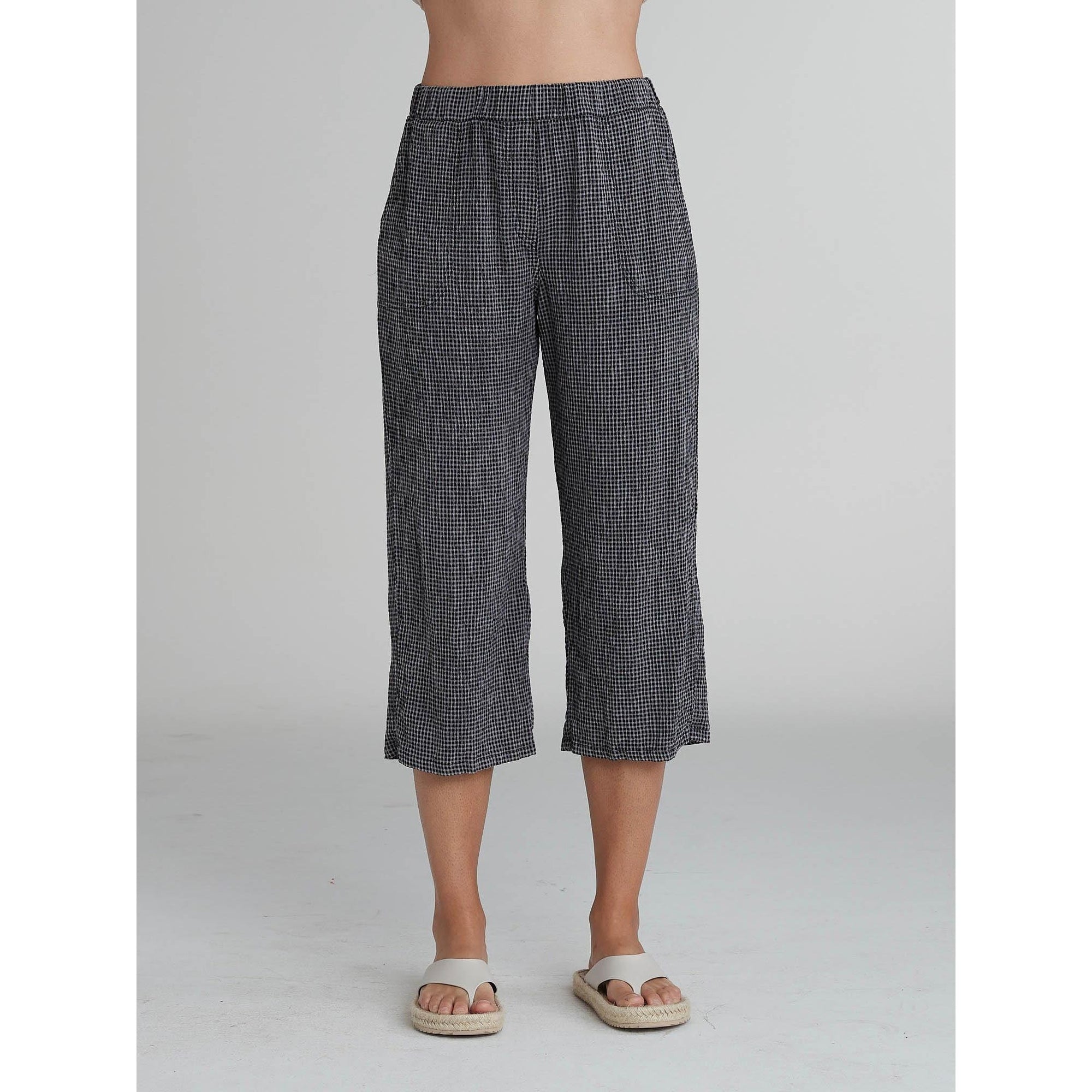 Cutloose Easy Crinkle Check Crop Pant in Admiralty color, featuring a relaxed fit and checkered pattern.