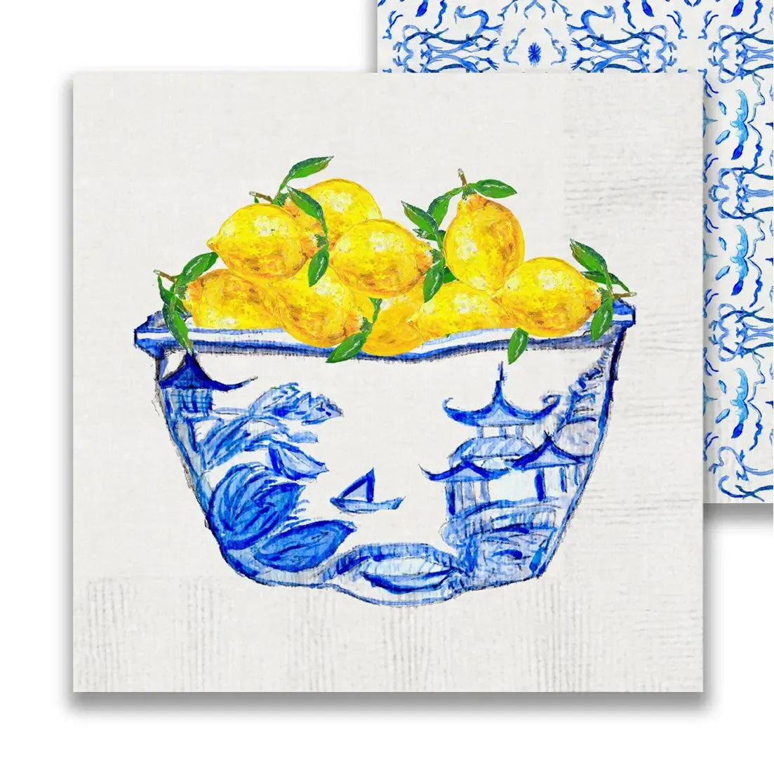 Blue & White Bowl w/ Lemons Cocktail Napkin