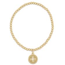 Classic Gold 3mm Bead Bracelet - Signature Cross Gold Disc - Zinnias Gift Boutique