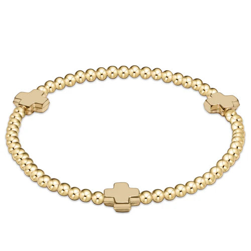 signature cross gold pattern 3mm bead bracelet - gold - Zinnias Gift Boutique