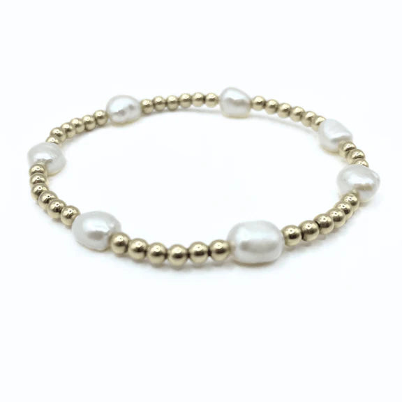 Baroque Patterned Pearl Bracelet in 14k Gold Filled - 7" - Zinnias Gift Boutique