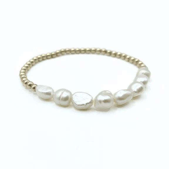 Baroque Row Pearl Bracelet in 14k Gold Filled - 7" - Zinnias Gift Boutique