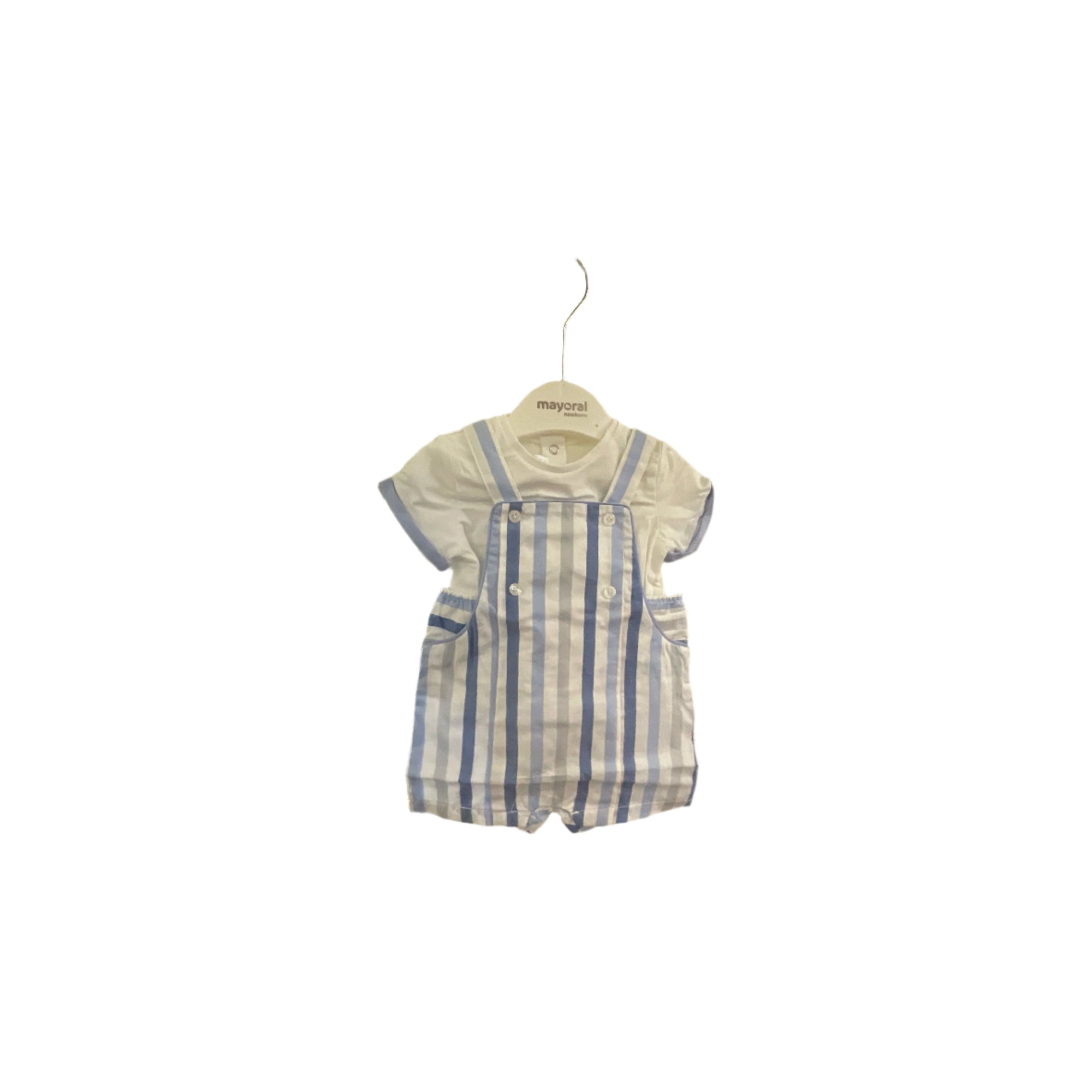 2 piece romper short sleeve blue white stripes - Zinnias Gift Boutique