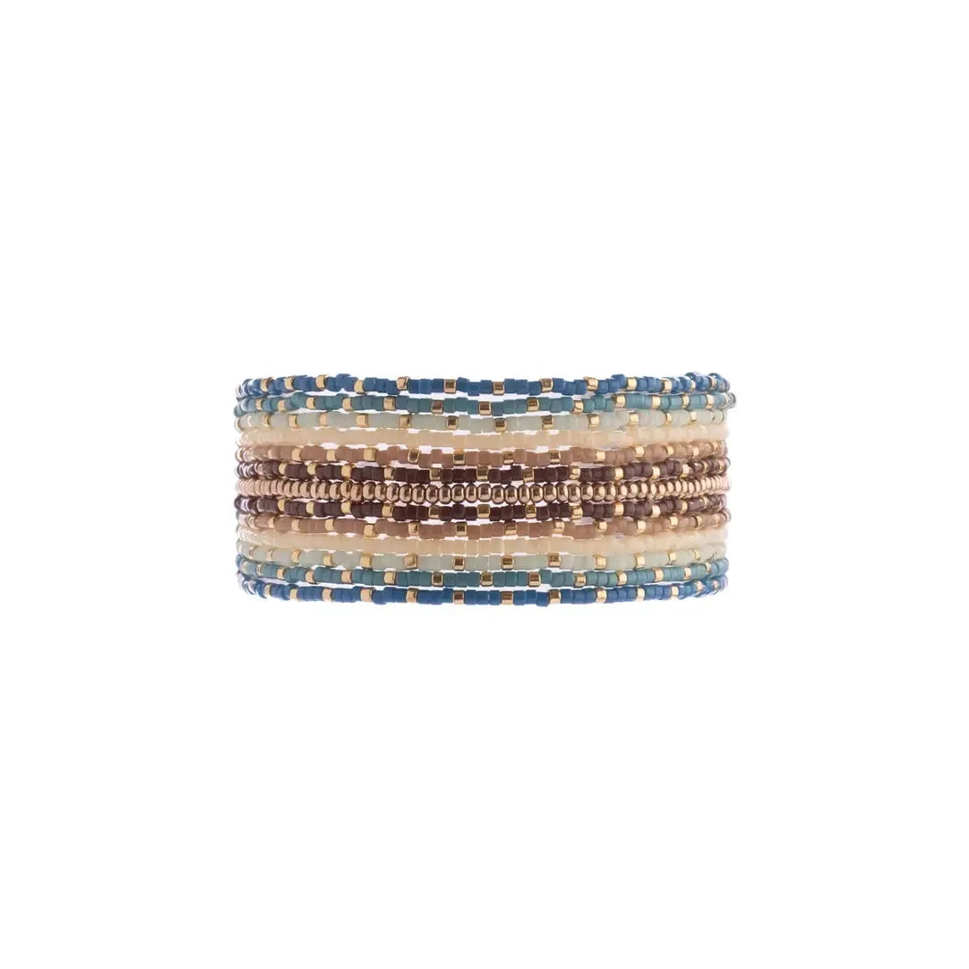 Beaded Handwoven Chudi Multistrand Bracelet - Blue - Zinnias Gift Boutique