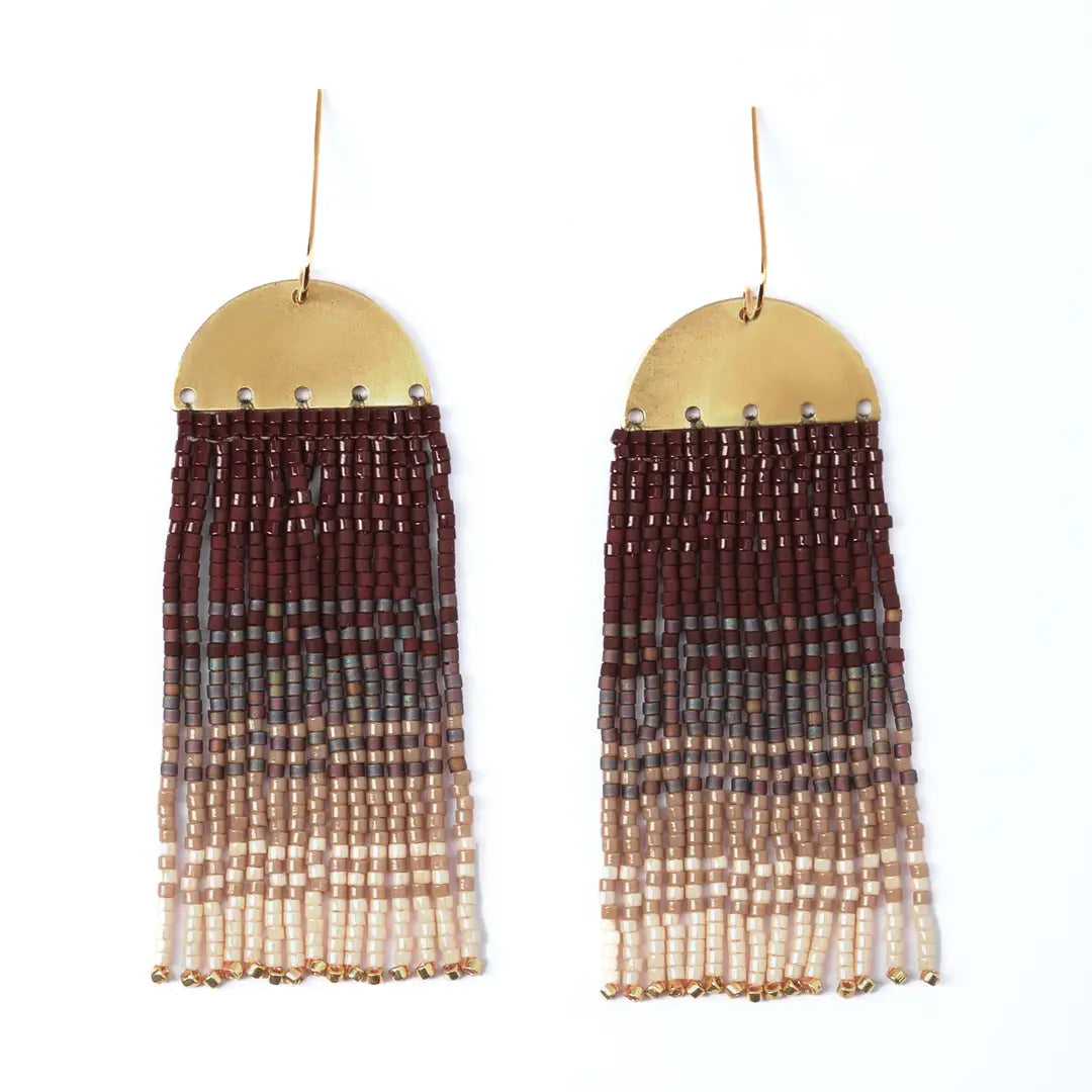 Handwoven Beaded Taos Fringe Earring - Teal - Zinnias Gift Boutique