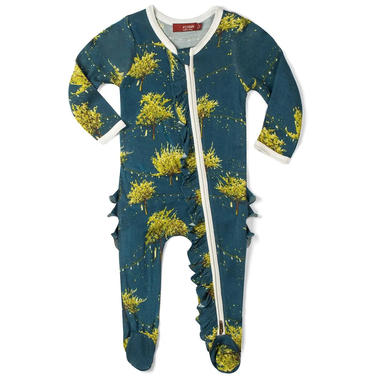 Bamboo Ruffle Zipper Footed Romper Firefly - Zinnias Gift Boutique