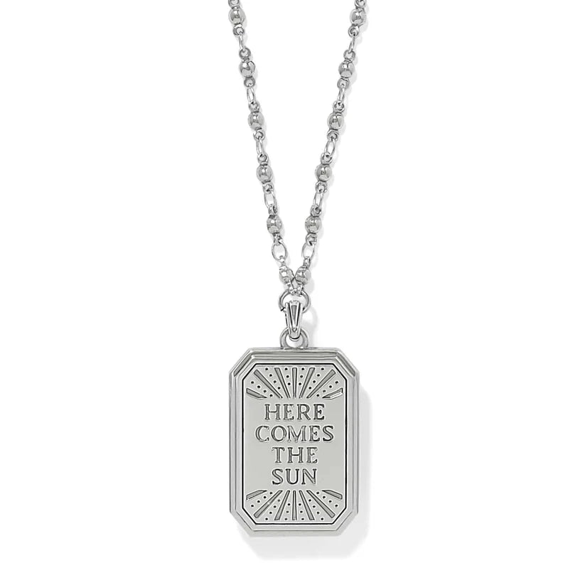 Brighton Mosaic Nova Tag Necklace in silver and gold with intricate mosaic design on a sleek chain.