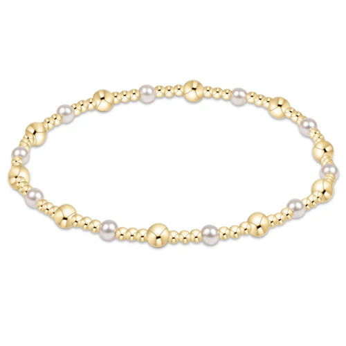 classic gold sincerity pattern 4mm bead bracelet - pearl - Zinnias Gift Boutique