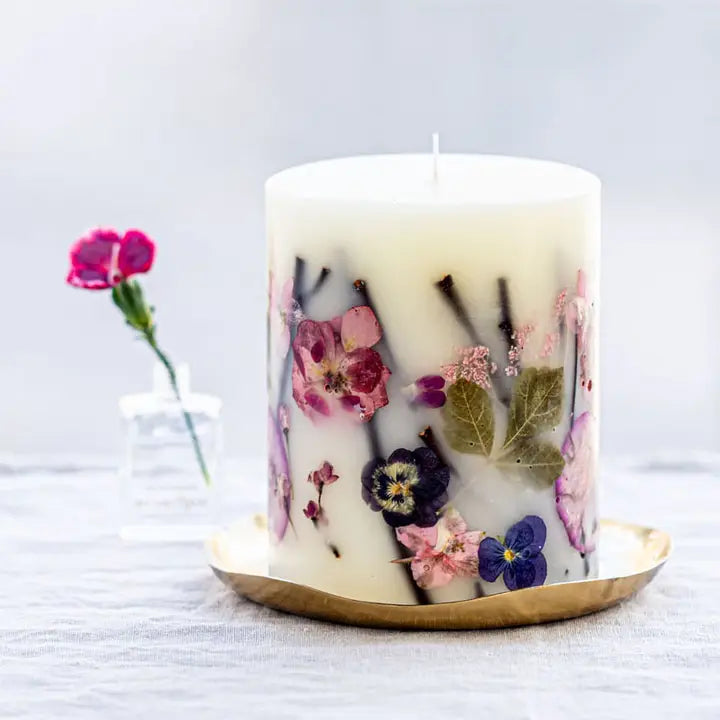 Blushing Rosewood Botanical Pillar - Zinnias Gift Boutique