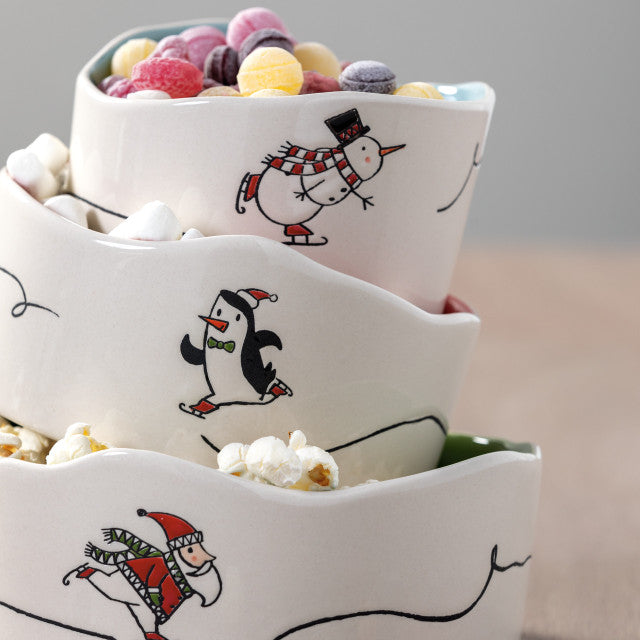 Trio Serving Bowls Snowman Penguin Santa - Zinnias Gift Boutique