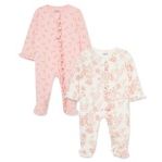 Little Me Fabulous Floral 2-pack footie pajamas with colorful floral patterns for infants, soft and comfortable sleepwear.
