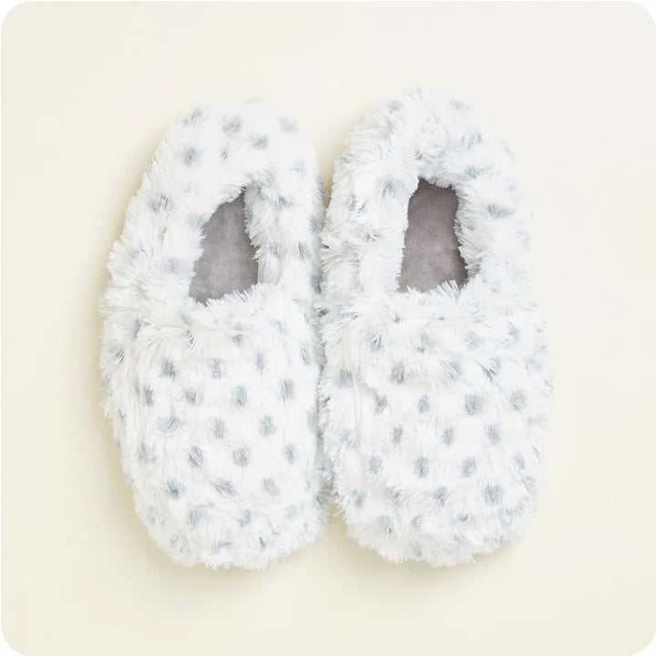 Gray Warmies slippers with plush marshmallow design, cozy and warm, ideal for comfortable indoor wear.