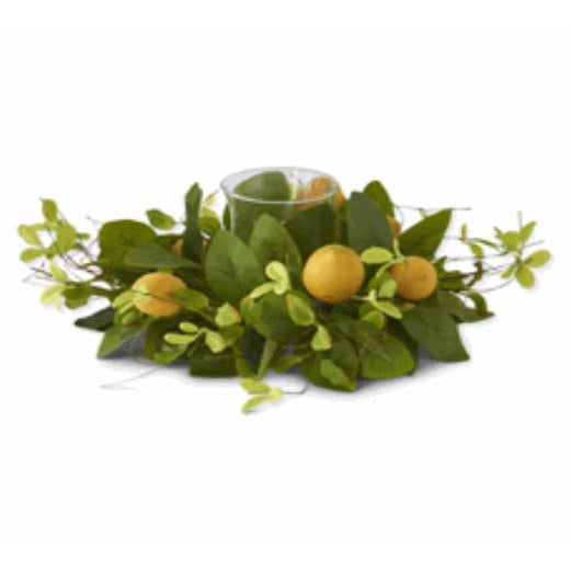 17 Inch Lemon and Foliage Hurricane - Zinnias Gift Boutique