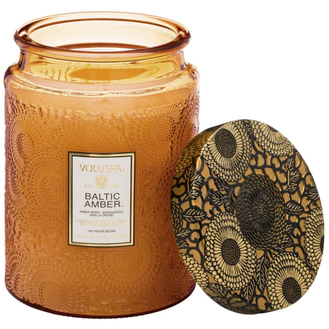 Volupsa Large Embossed Glass Candle - Baltic Amber Poured in California - Zinnias Gift Boutique