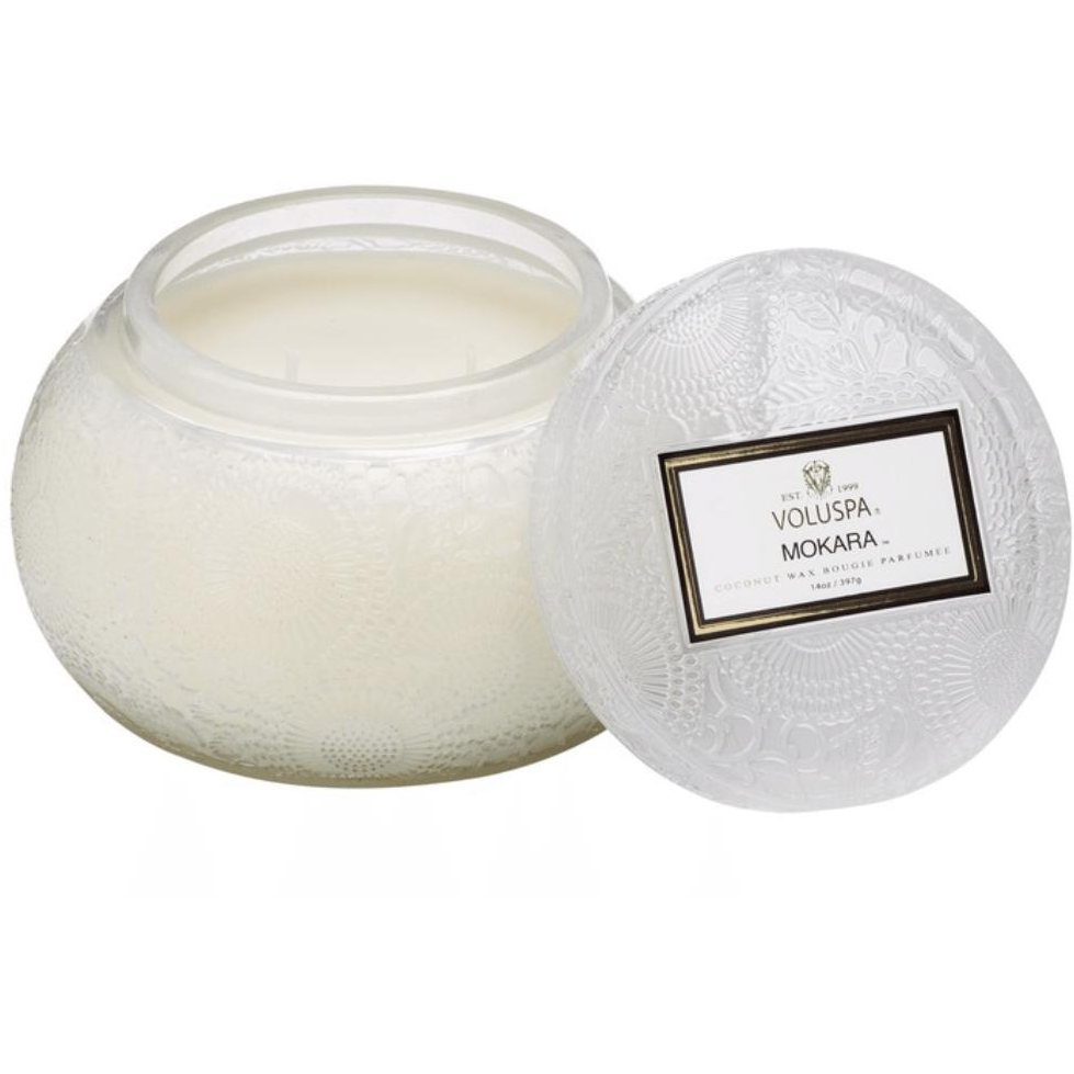 Volupsa Large Embossed Glass Candles - Mokara Poured in California - Zinnias Gift Boutique