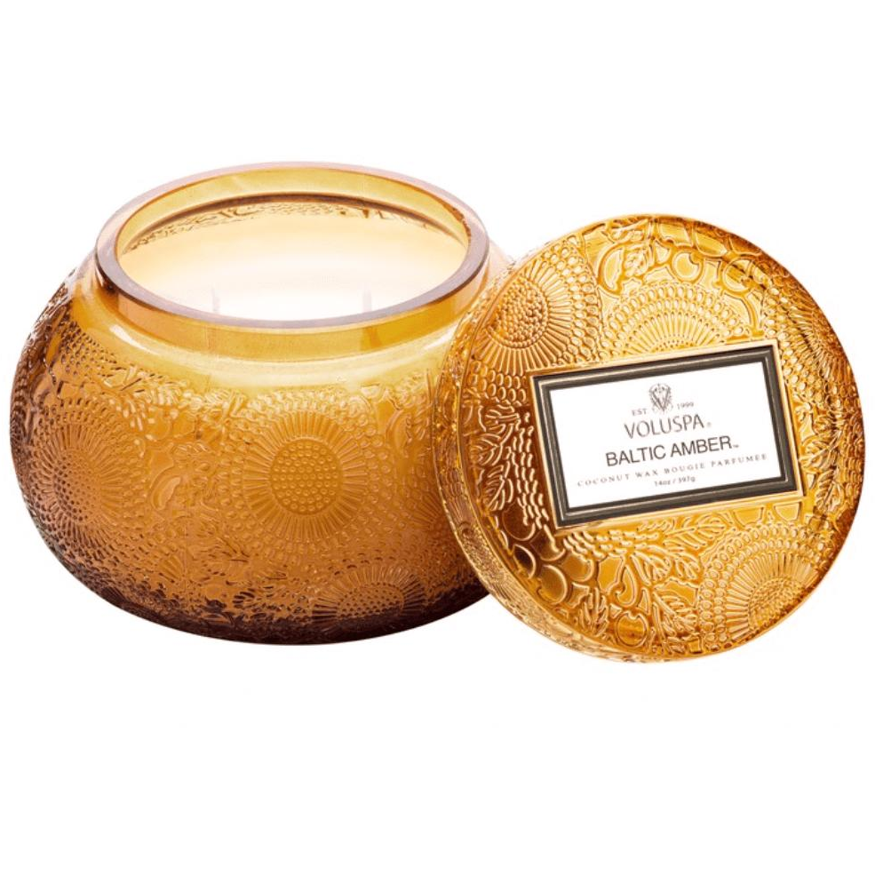 Volupsa Large Embossed Glass Candle - Baltic Amber Poured in California - Zinnias Gift Boutique