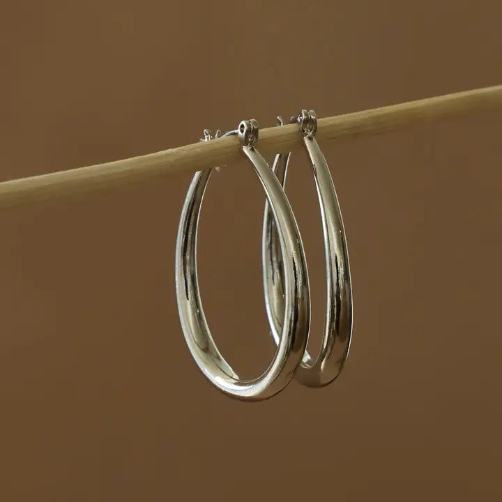 Large Teardrop Hoop- Silver - Zinnias Gift Boutique