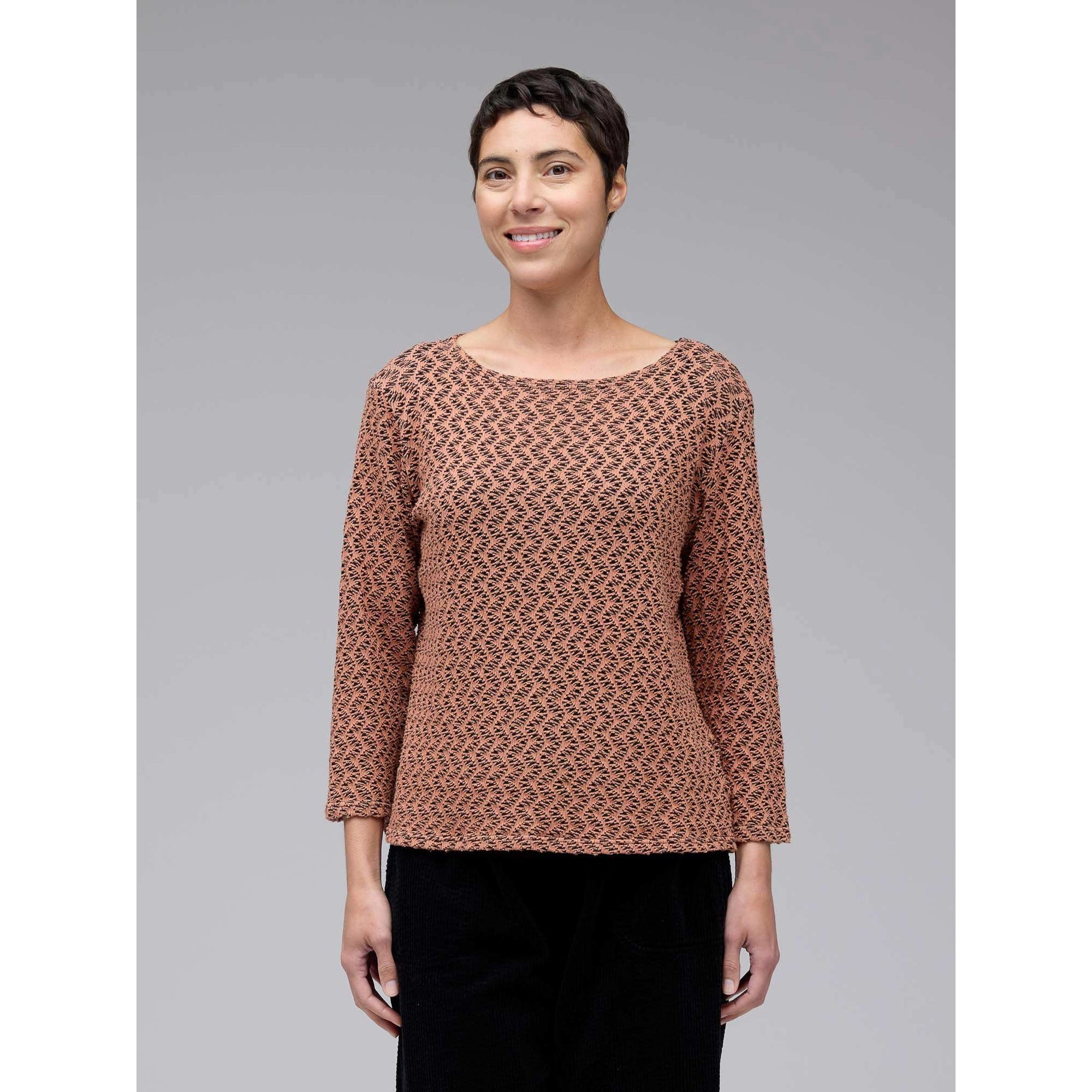 Crochet 3/4 Sleeve Boatneck Tee - Zinnias Gift Boutique