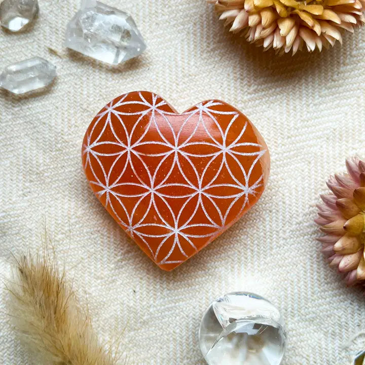 Peach Selenite Heart Crystal - Zinnias Gift Boutique
