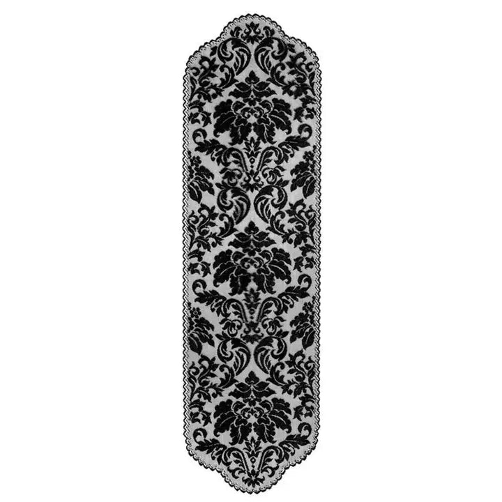 Halloween Damask 14x49 Lace Table Runner Black