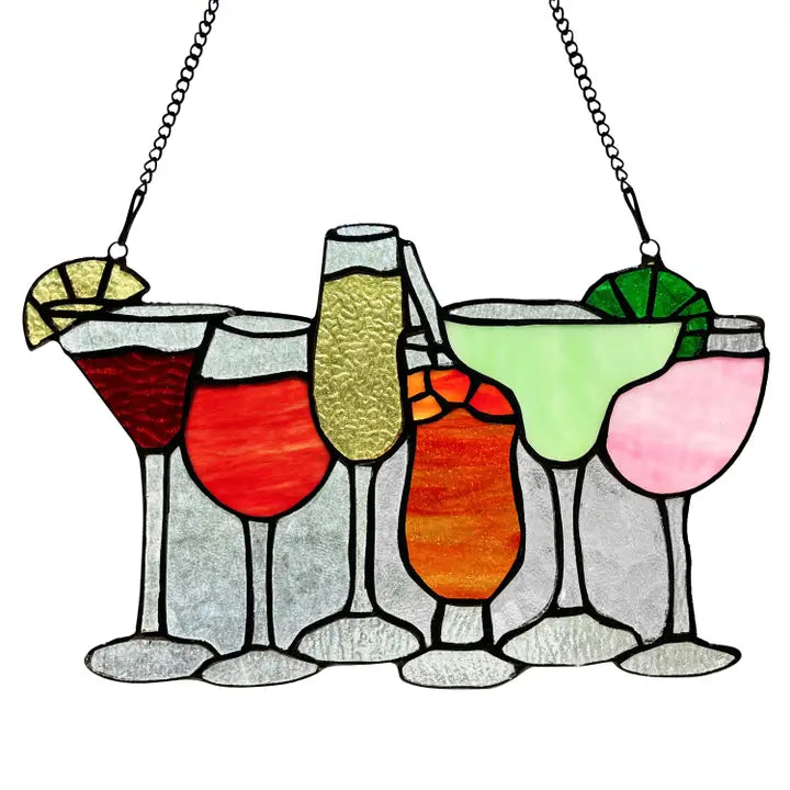 7.75”H Cocktail Hour Multicolored Stained Glass Window Panel - Zinnias Gift Boutique