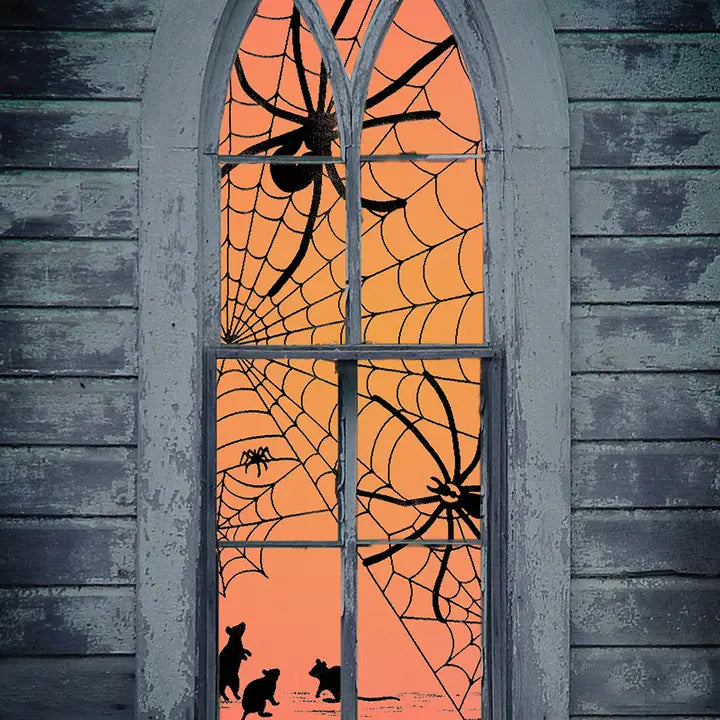 Halloween Tangled Spider Web 38x84 Curtain Lace Panel Black