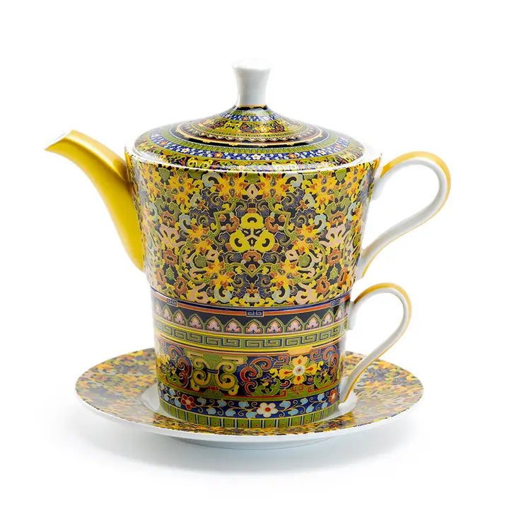 Golden Moroccan Fine Porcelain Tea For One Set - Zinnias Gift Boutique