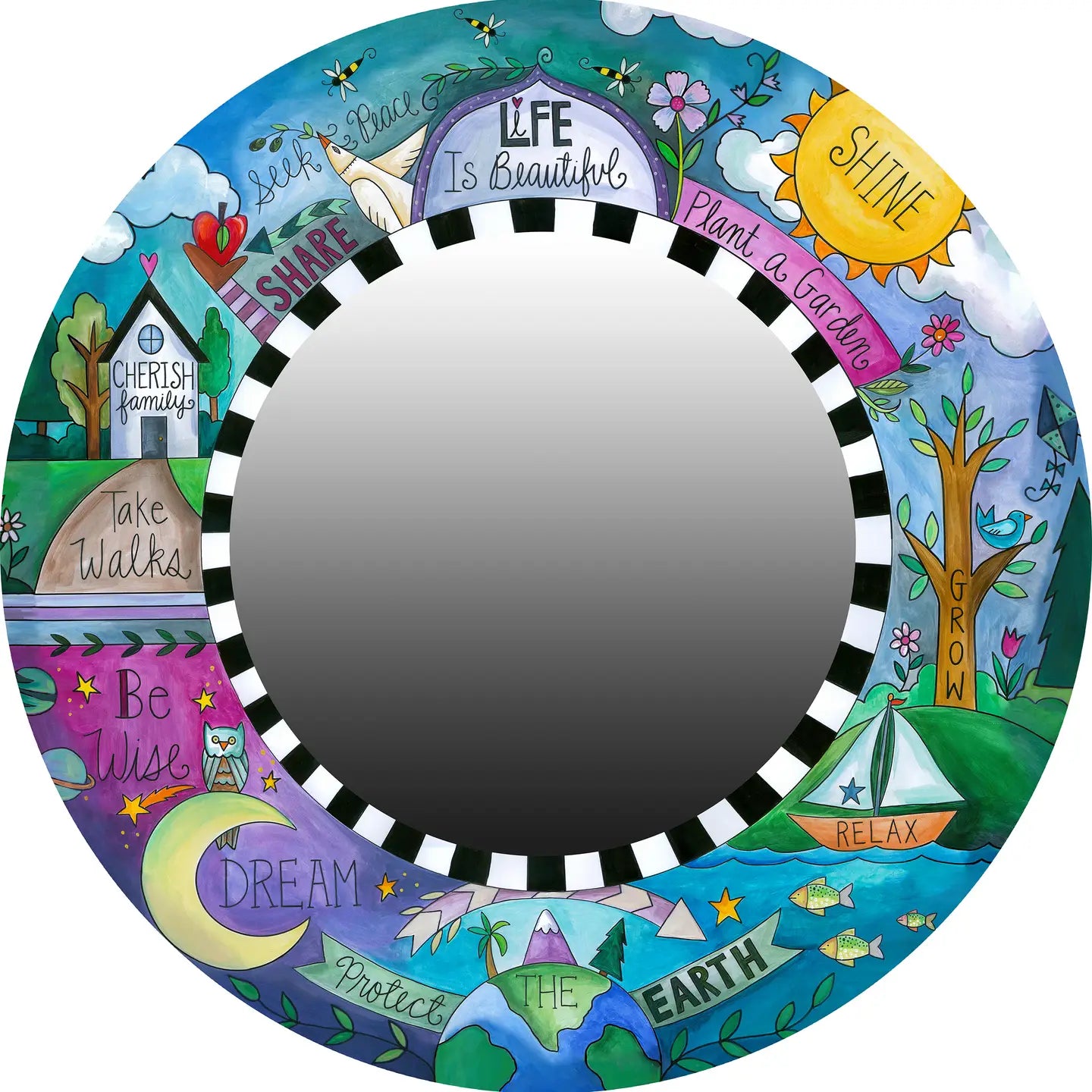 How to Live Well Circle Mirror - Zinnias Gift Boutique