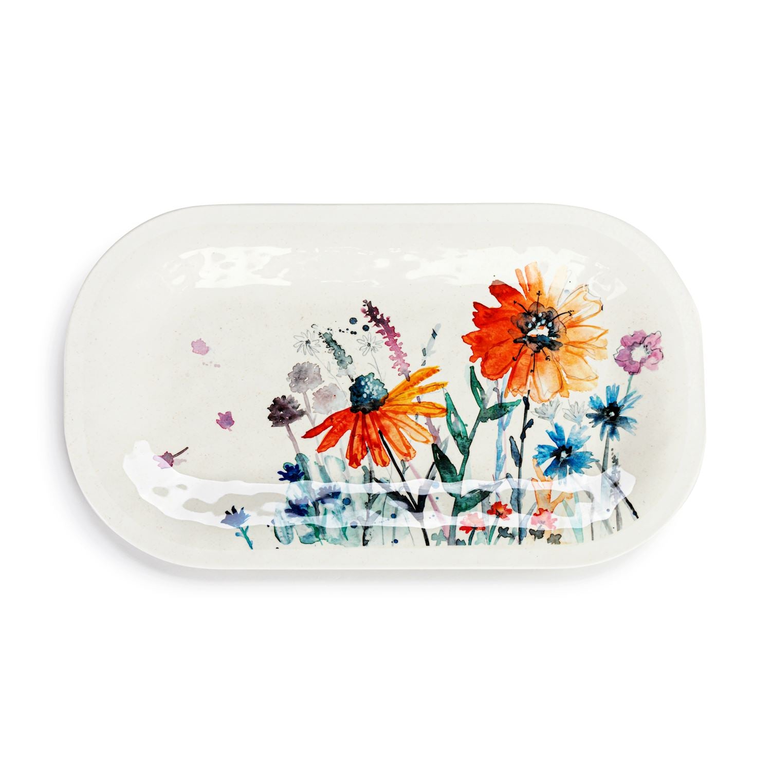 Meadow Flowers Medium Melamine Rectangular Platter - 16x9in - Zinnias Gift Boutique