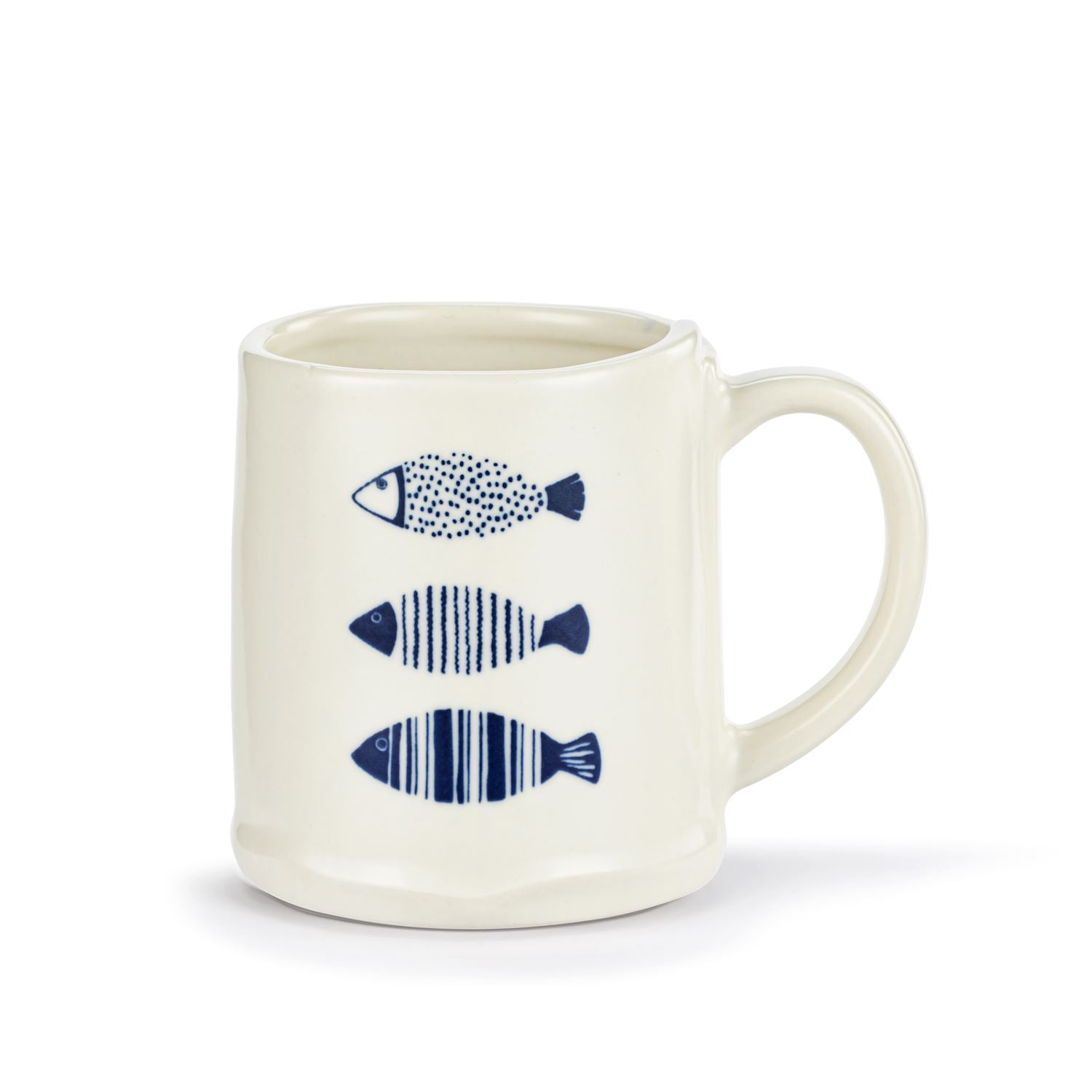 Blue and White Three Fish Ceramic Mug - 14oz - Zinnias Gift Boutique