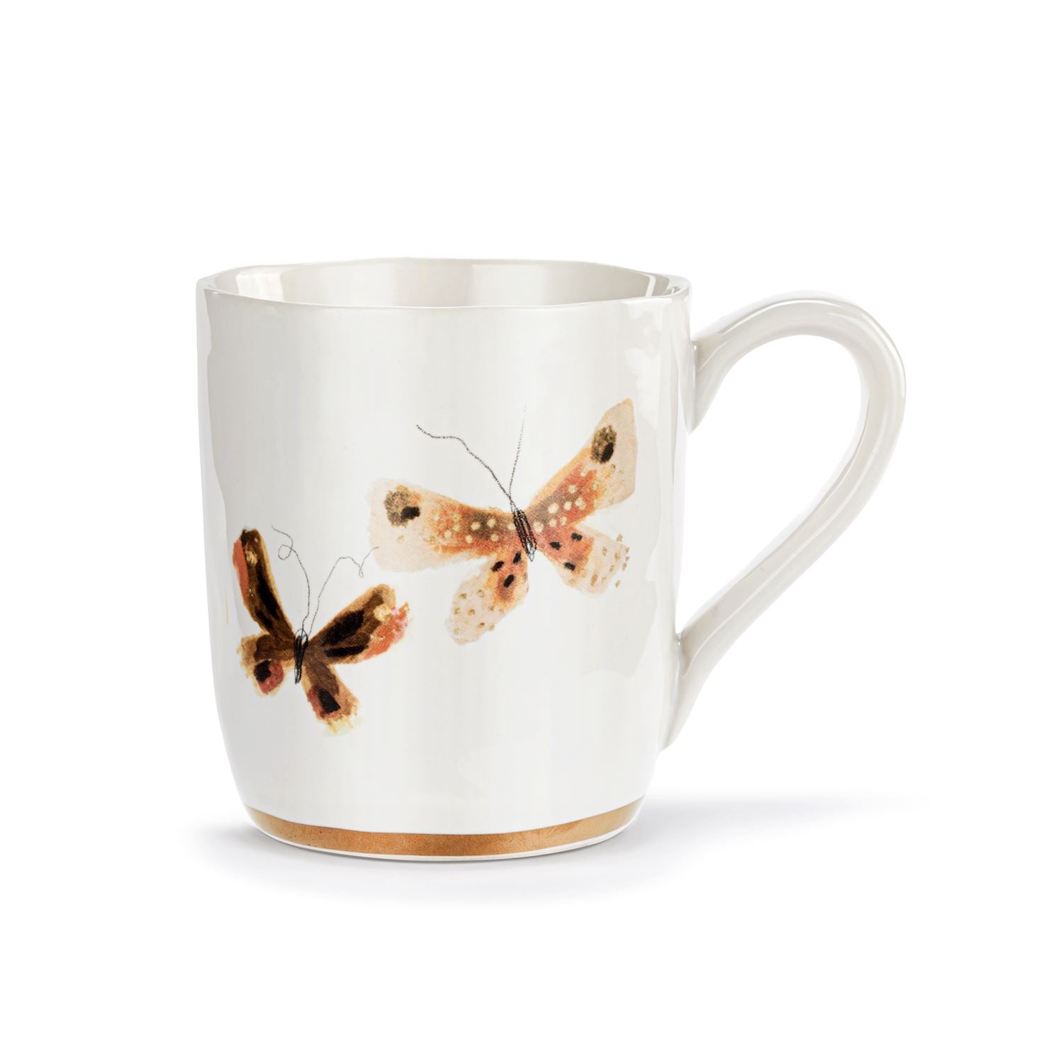 Neutral Duo Butterfly White Mug with Gold Trim - 14oz - Zinnias Gift Boutique